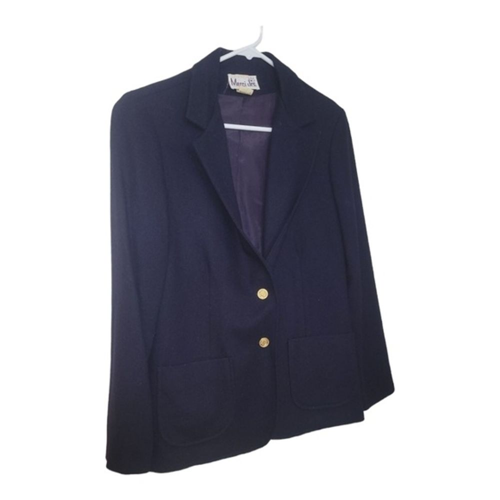 Navy Blazer Wool Vintage Merci Jrs Two Button Size 11 Sailers Sail Dress Jacket